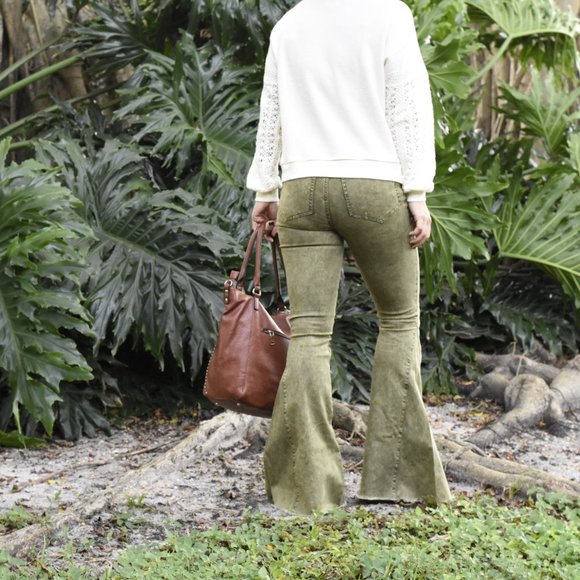 Olive High Waist Flare Pants - Picture 3 of 3